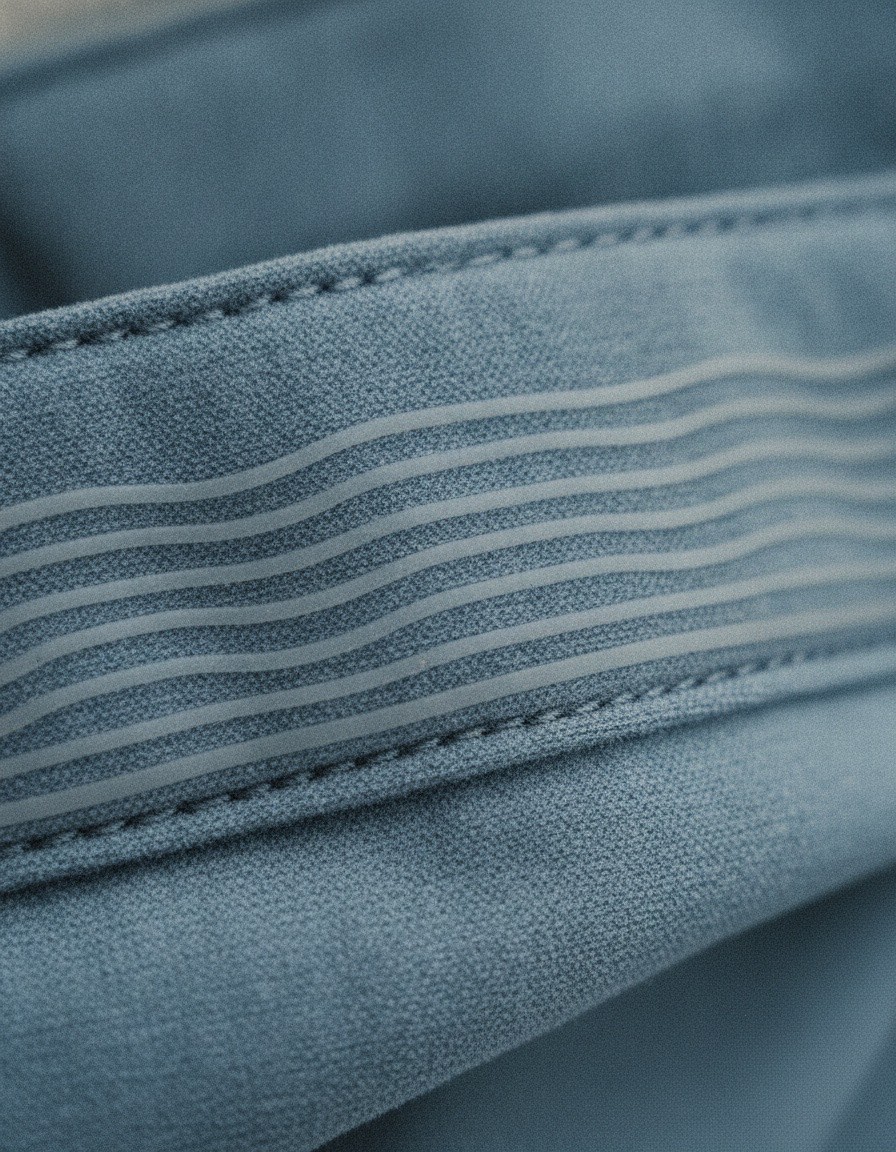 Macro detail of a gripper waistband interior on a performance golf trouser.